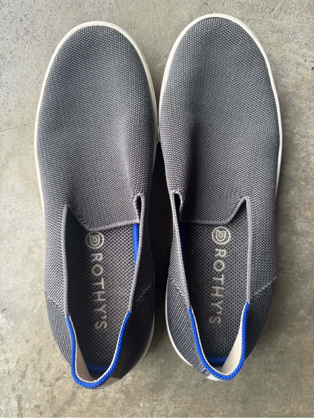 Rothy's Men's Gray Slip-On Knit Loafers with Blue Accents 9.5